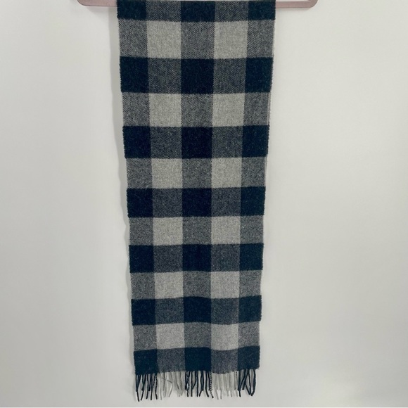 Cashmere Blend Wool Blend Buffalo Check Fringe Scarf 11.5" x 64.25" Outdoor - Picture 5 of 6